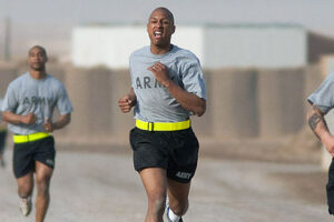 Soldiers complete the running portion of the Army PT Test